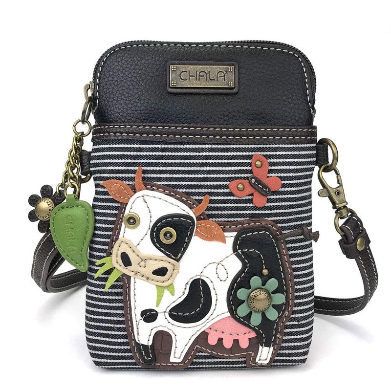 CHALA Farm Animal Collection Cell Phone Crossbody Purse-Women PU Leather/Canvas Multicolor Handbag with Adjustable Strap - Cow - black stripe - Image 1